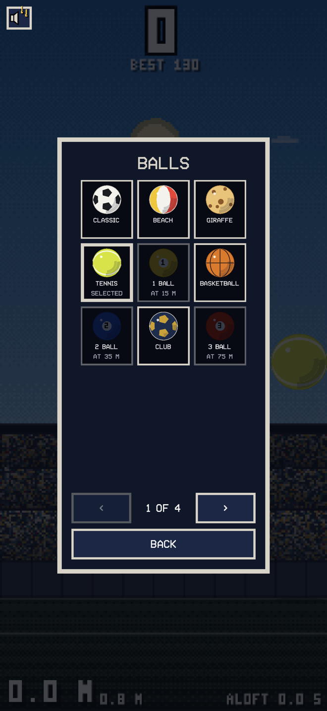 Keepy Uppy '26 ball selection screen with unlockable football styles
